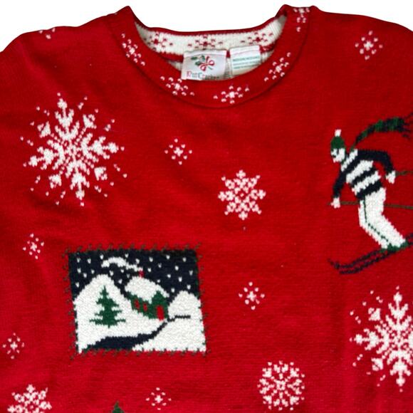 NutCracker Womens Festive Winter Sweater Medium Holiday Snowflakes Snowman Skier - Picture 3 of 11